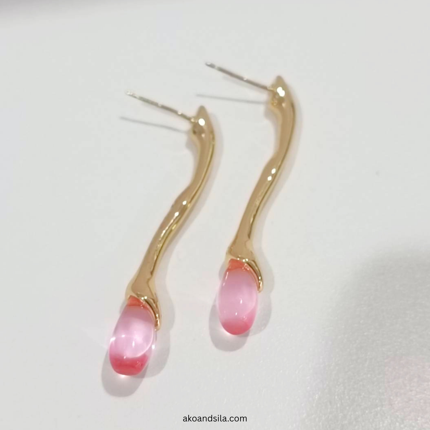 Blush Pink Acrylic Drop Wave Earrings - Image 2