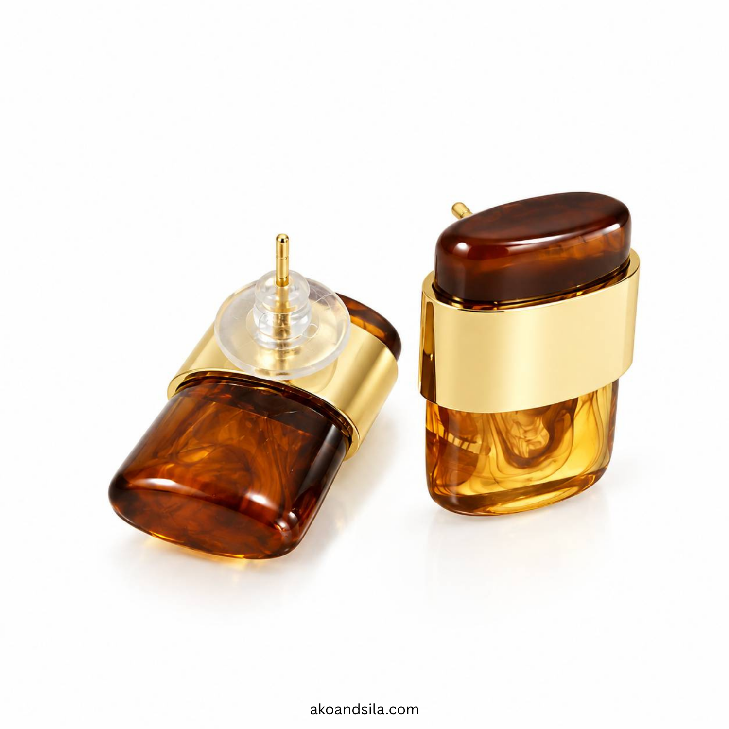 Brown Marble Acrylic Rectangle Stud Earrings - Image 4