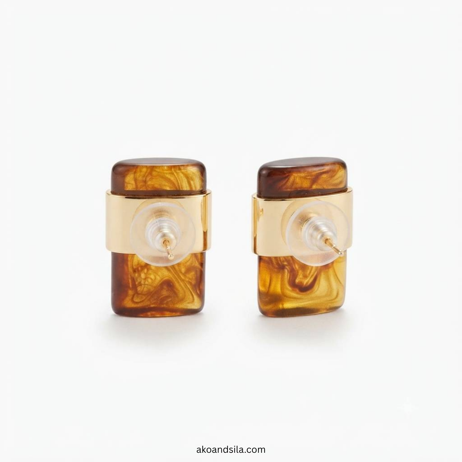 Brown Marble Acrylic Rectangle Stud Earrings - Image 3