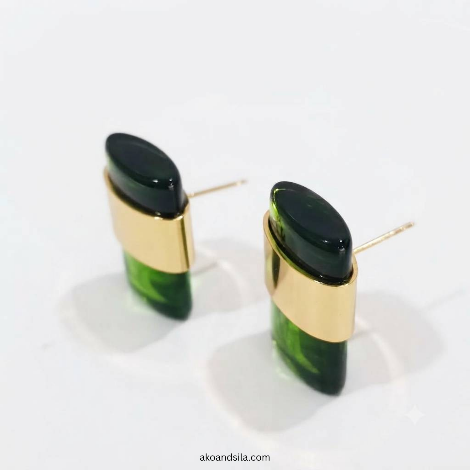 Green Marble Acrylic Rectangle Stud Earrings - Image 4