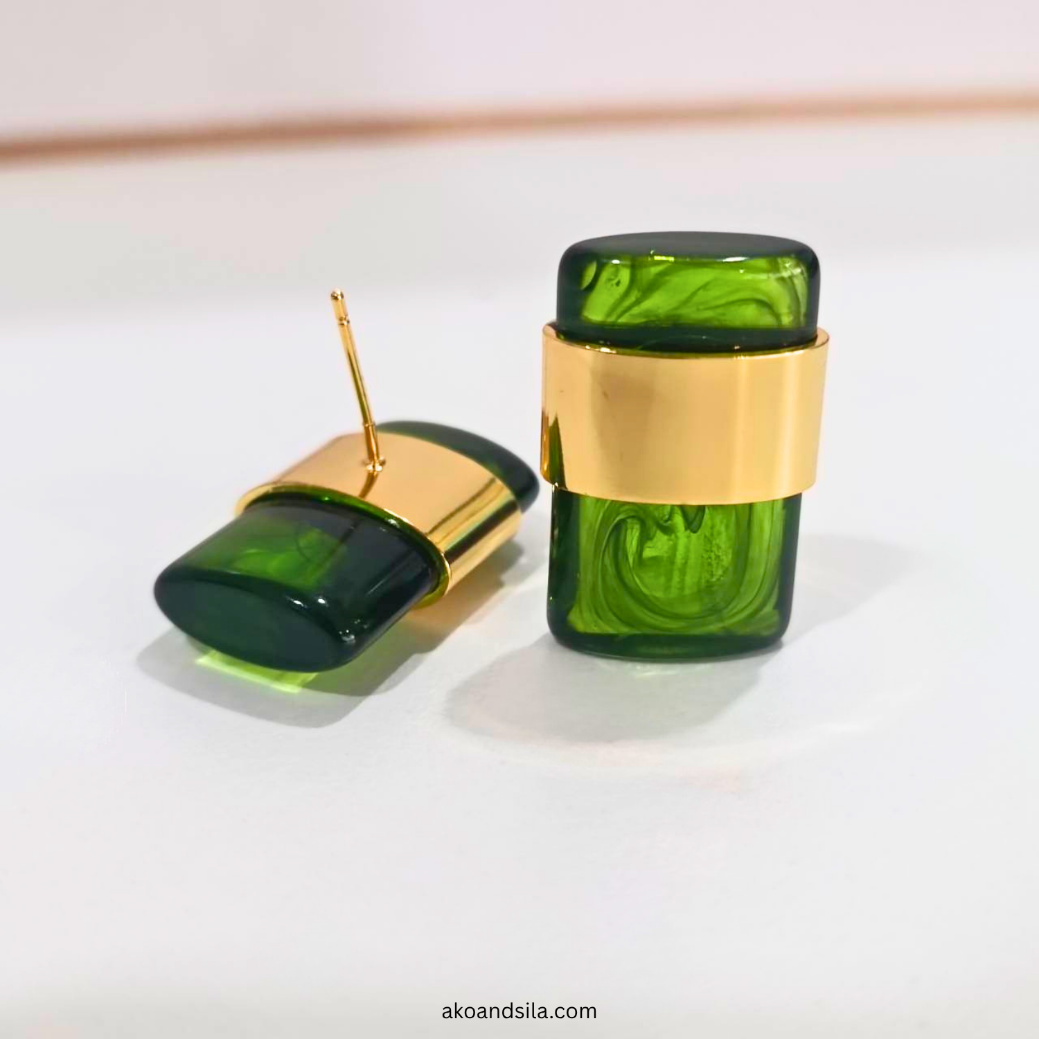 Green Marble Acrylic Rectangle Stud Earrings - Image 3