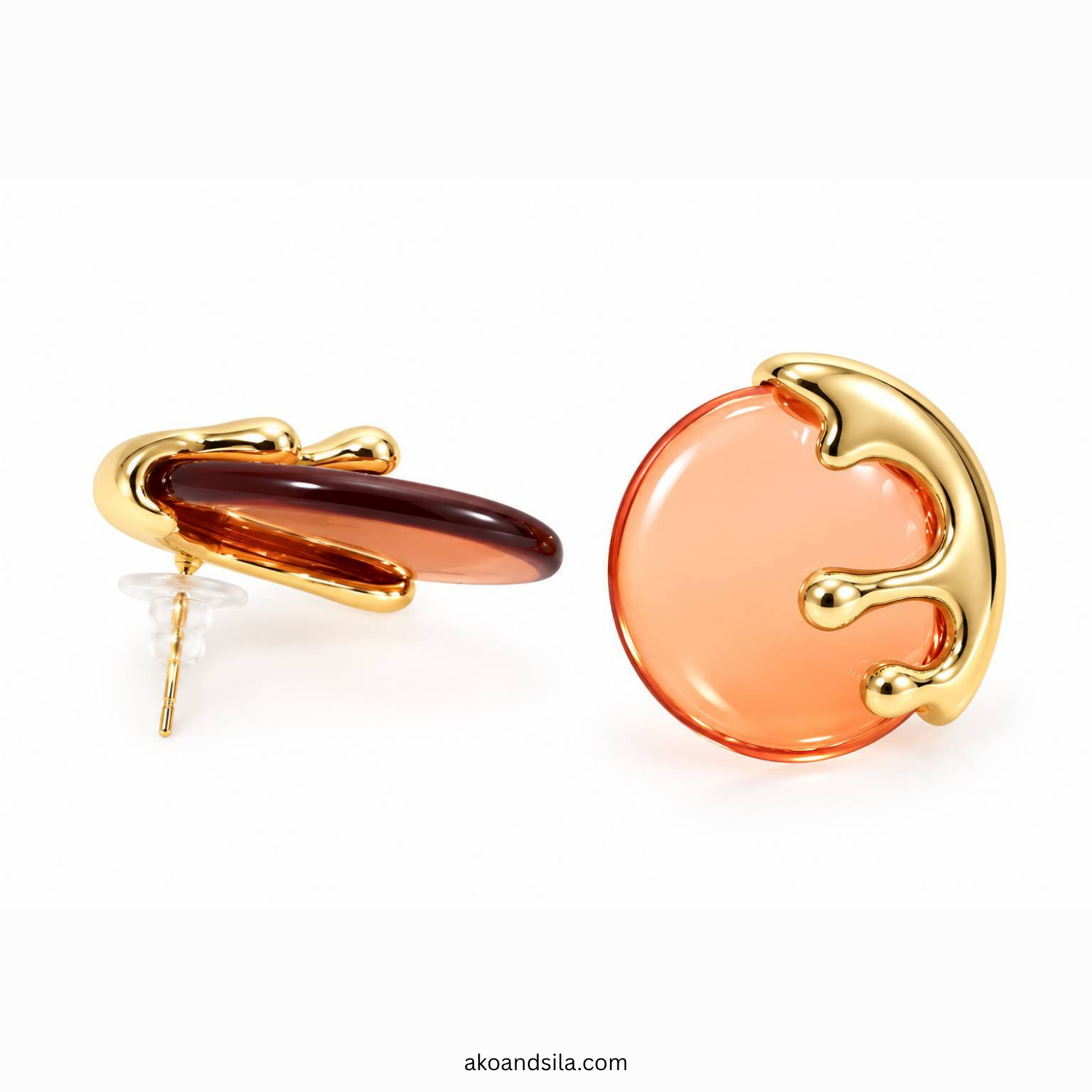 Peach Orange Acrylic Drip Circle Stud Earrings - Image 3