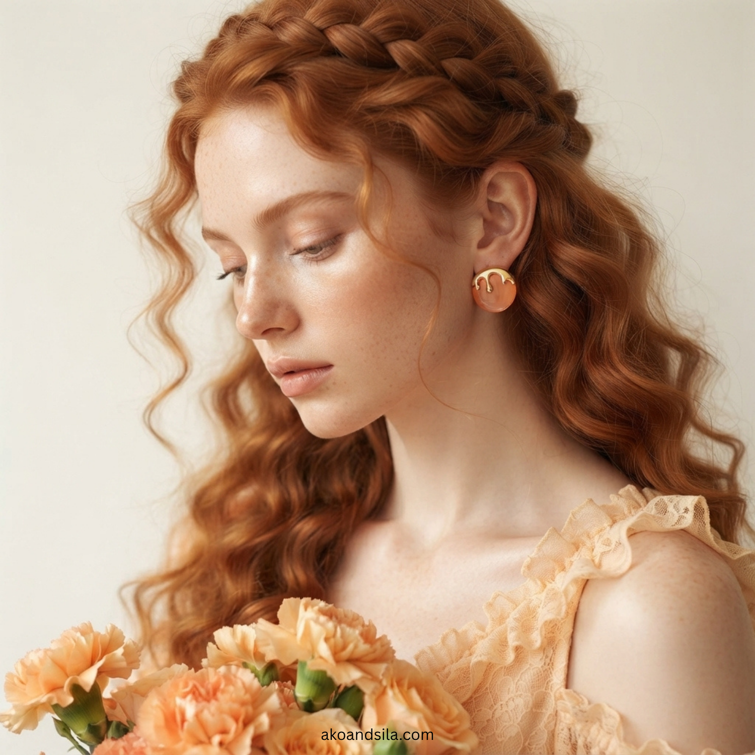 Peach Orange Acrylic Drip Circle Stud Earrings - Image 2