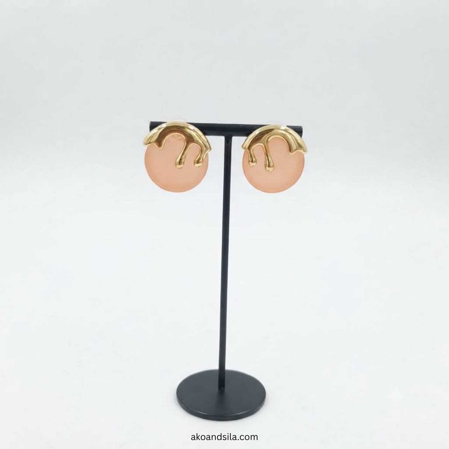 Peach Orange Acrylic Drip Circle Stud Earrings - Image 4