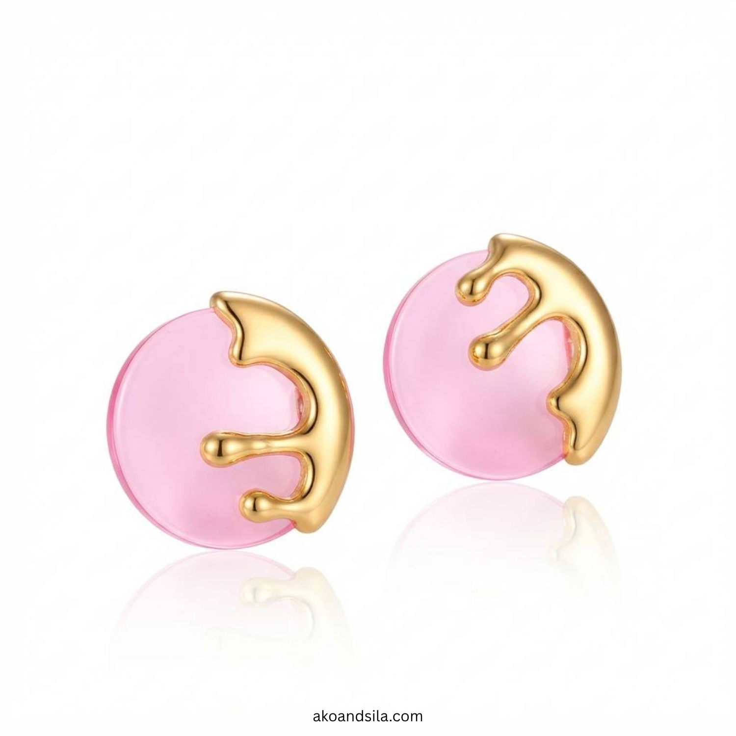 Petal Pink Acrylic Drip Circle Stud Earrings - Image 4