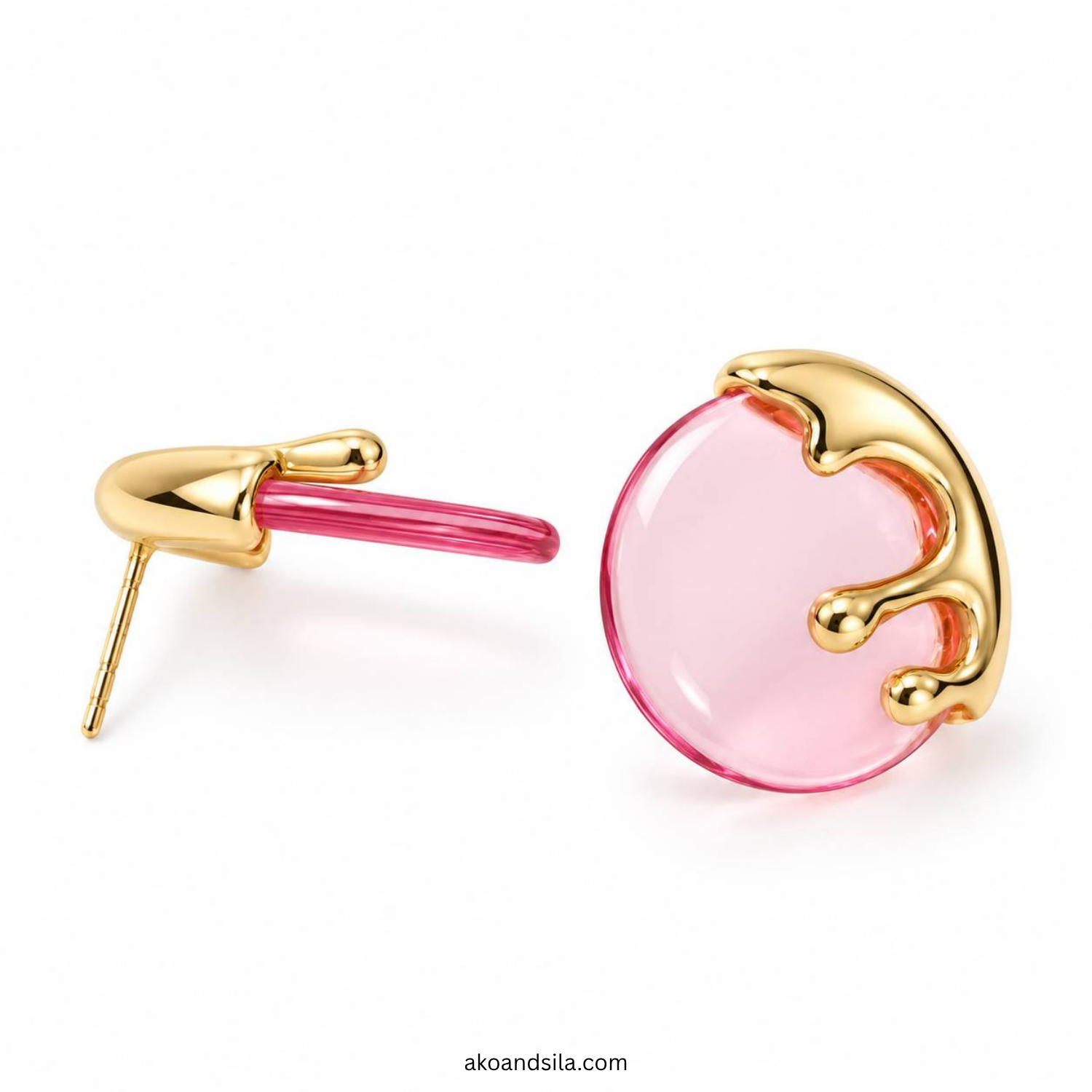 Petal Pink Acrylic Drip Circle Stud Earrings - Image 3