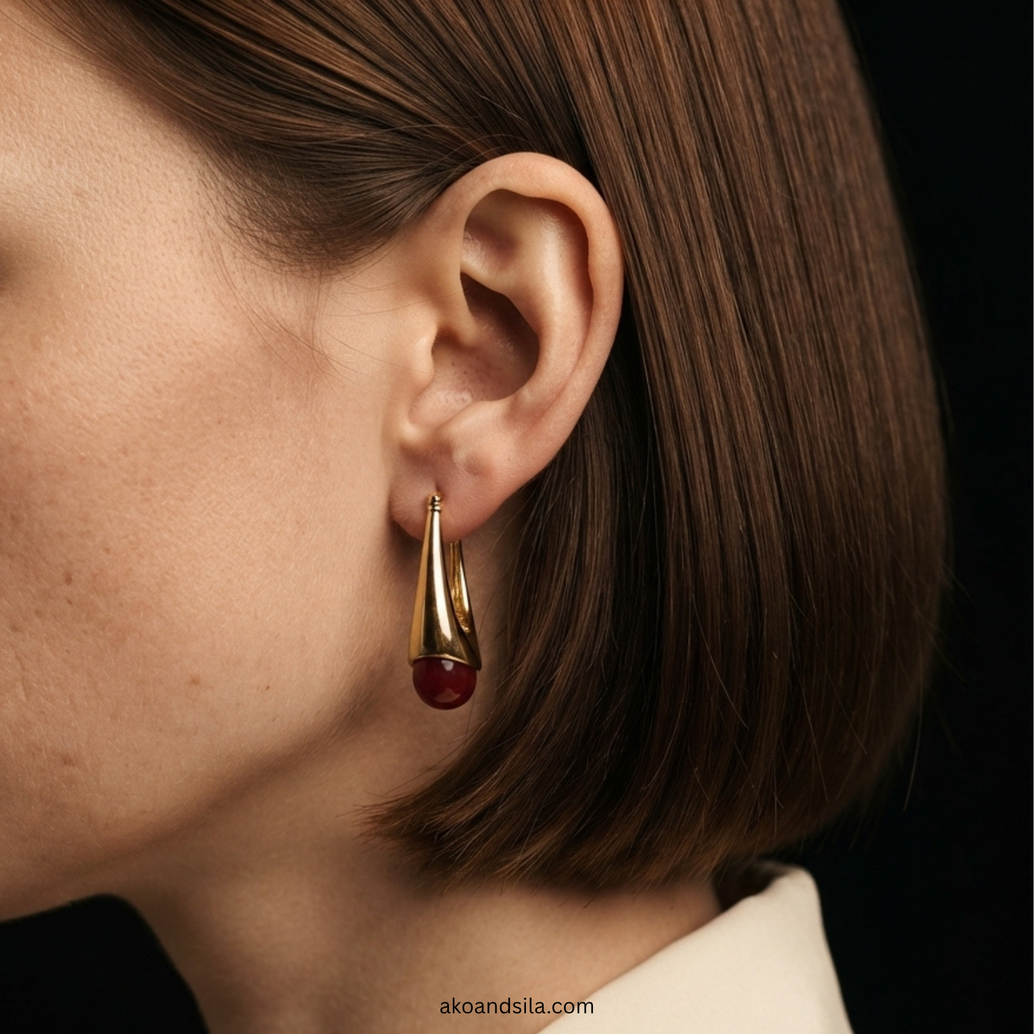 Wine Red Acrylic Drop Hoop Earrings - Image 2