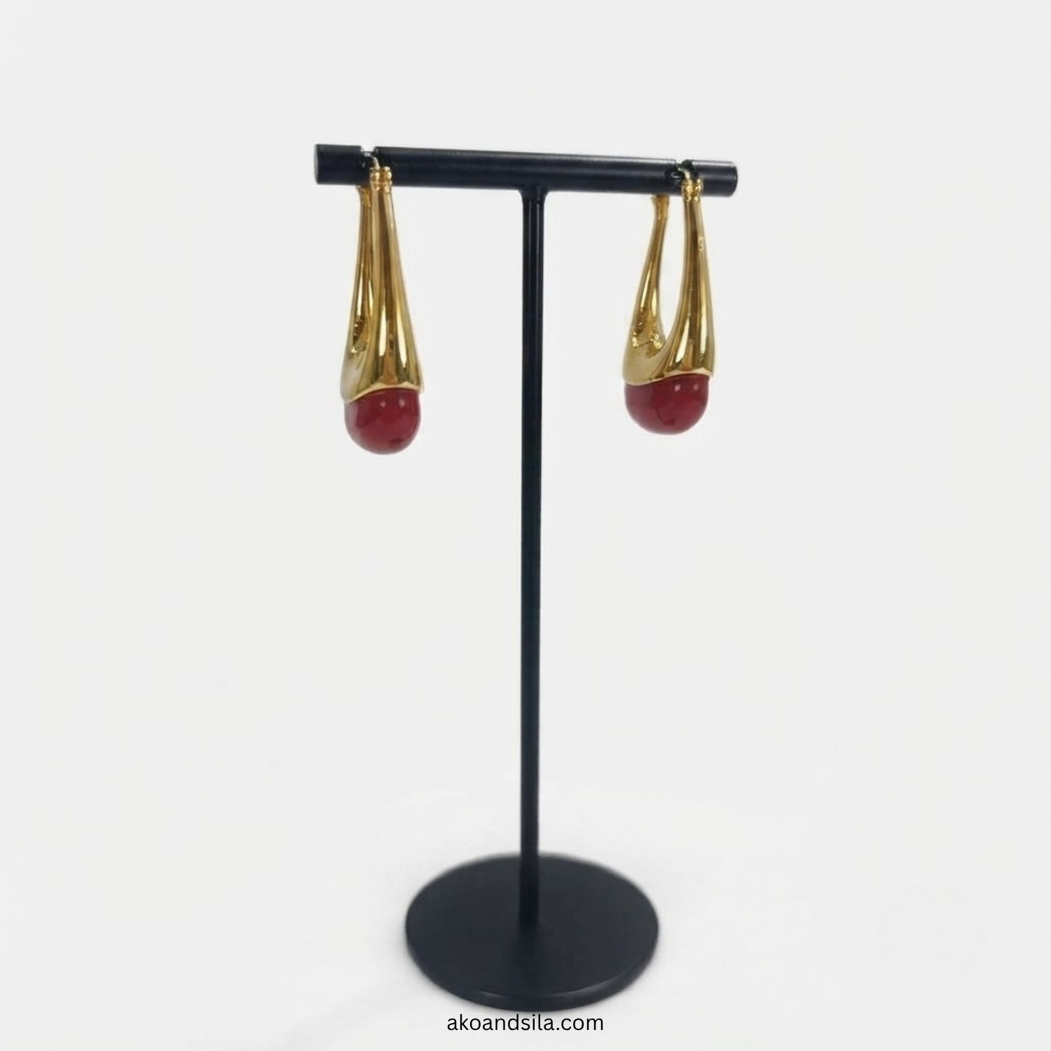 Wine Red Acrylic Drop Hoop Earrings - Image 4