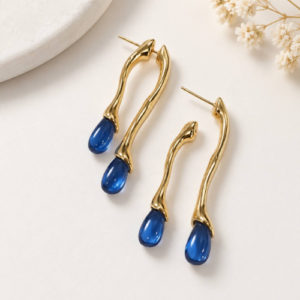 Dark Ocean Blue Acrylic Drop Wave Earrings