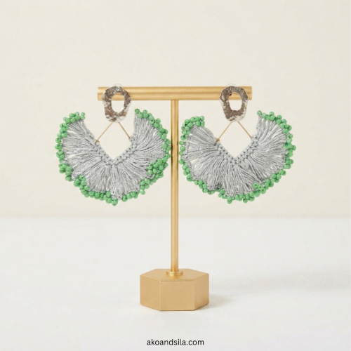 Light Green Fringe Beaded Earrings