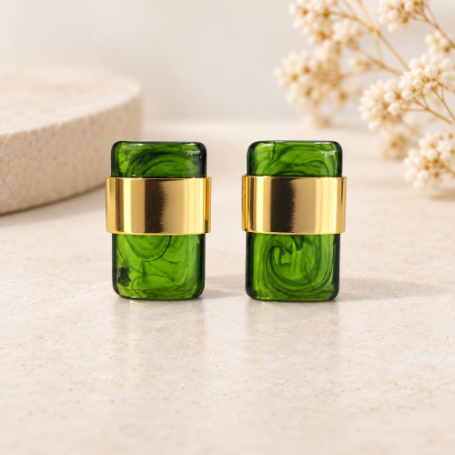 Green Marble Acrylic Rectangle Stud Earrings