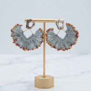 Golden and Red Fringe Beaded Earrings