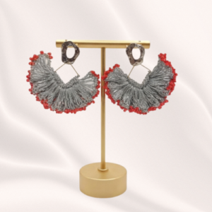 Red Fringe Beaded Earrings