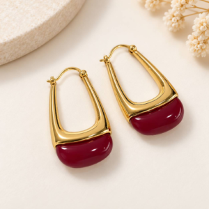 Wine Red Acrylic Drop Hoop Earrings